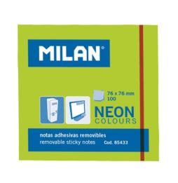 MILAN BLOC NOTAS ADHESIVAS 100 HOJAS 76X76MM VERDE NEÓN - 10U.