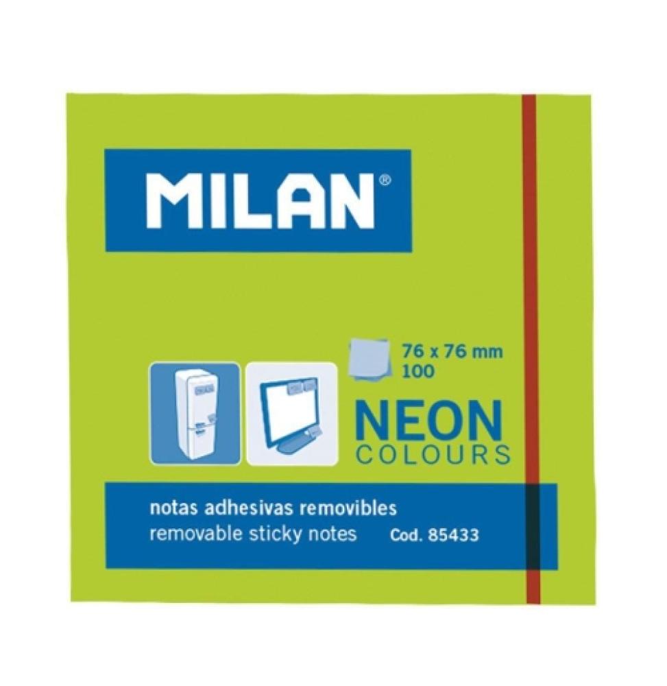 MILAN BLOC NOTAS ADHESIVAS 100 HOJAS 76X76MM VERDE NEÓN - 10U.