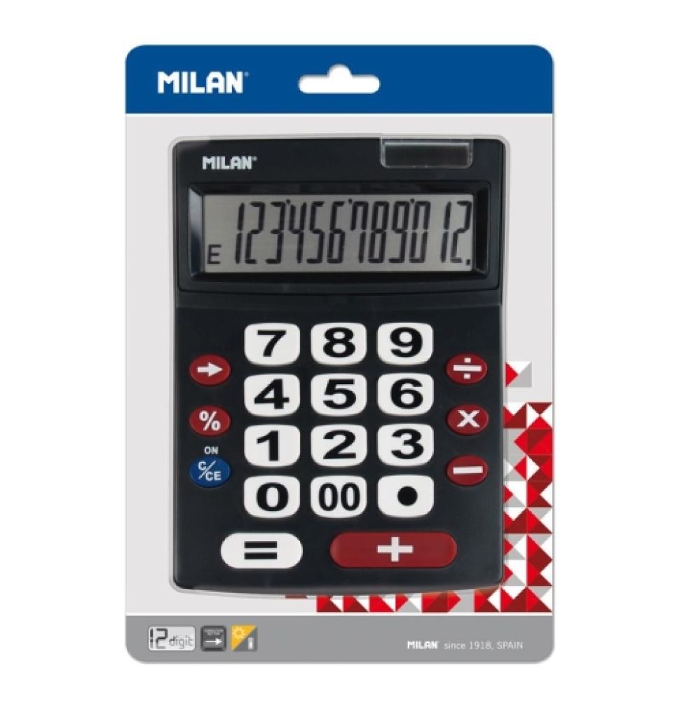 MILAN CALCULADORA NEGRO EXTRA-GRANDE 12 DIGITOS DUAL BLISTER