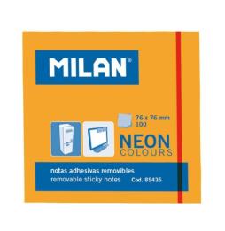 MILAN BLOC NOTAS ADHESIVAS 100 HOJAS 76X76MM NARANJA NEÓN - 10U.