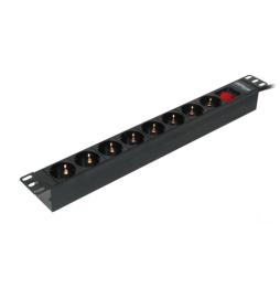 Phasak - Regleta de 8 tomas para rack 1U 16A negra 2m - Interruptor