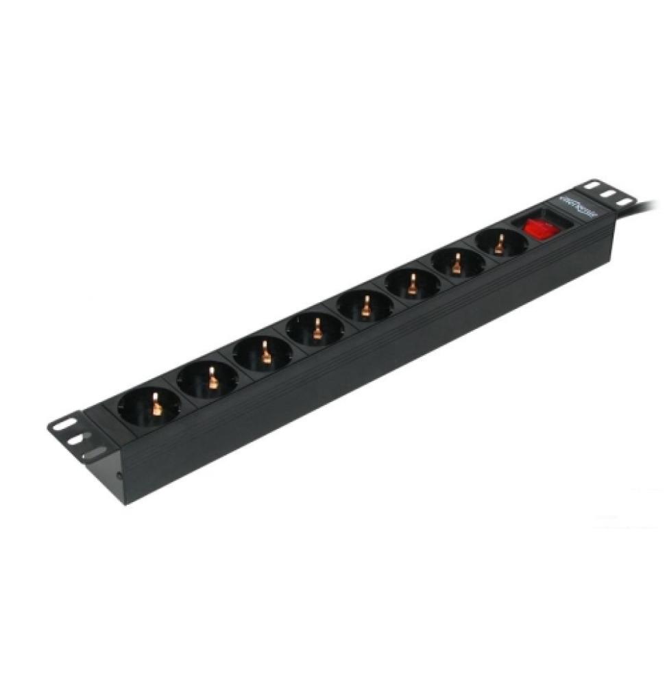 Phasak - Regleta de 8 tomas para rack 1U 16A negra 2m - Interruptor