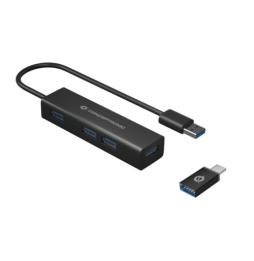 HUB USB-C 3.0 CONCEPTRONIC HUBBIES07B 4 PUERTOS USB 3.0 COLOR NEGRO CARCASA DE ALUMINIO CON ADAPTADOR USB-C A USB-A