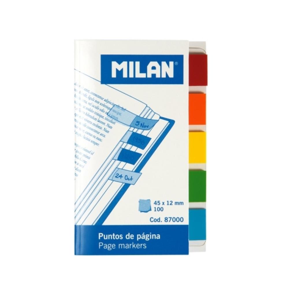 MILAN MARCADORES DE PÁGINA 100 PUNTOS 45X12MM 5 COLORES TRANSPARENTES