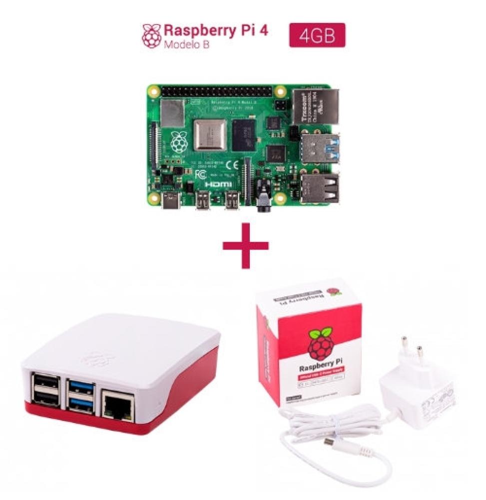 Kit Raspberry Pi 4 4GB + Caja blanca - Alimentación blanca