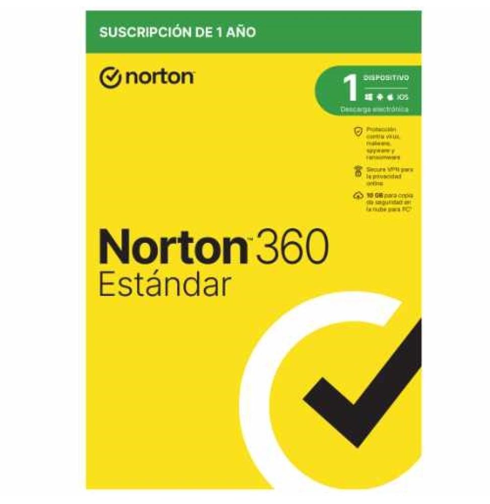 Norton 360 Standard - Antivirus - 10GB almacenamiento - 1 usuario - 1 dispositivo - 12 meses - ESD licencia electrónica