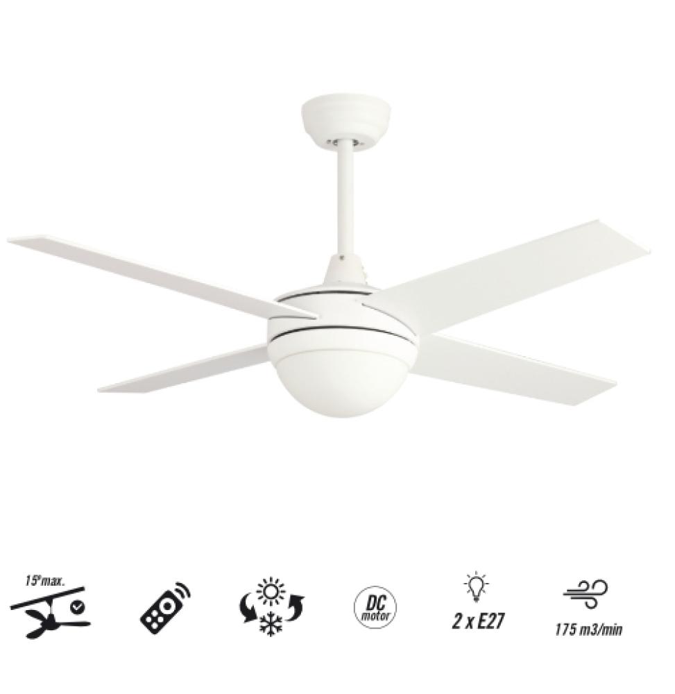 Ventilador Autan - Techo - 1170 mm - Altura graduable - Mando a distancia - 3 velocidades - Motor DC - Luz LED integrada