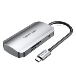 Docking USB Tipo-C Vention TNHHB/ 3xUSB/ 1xUSB Tipo-C PD/ 1xLector Tarjetas SD y MicroSD/ Gris