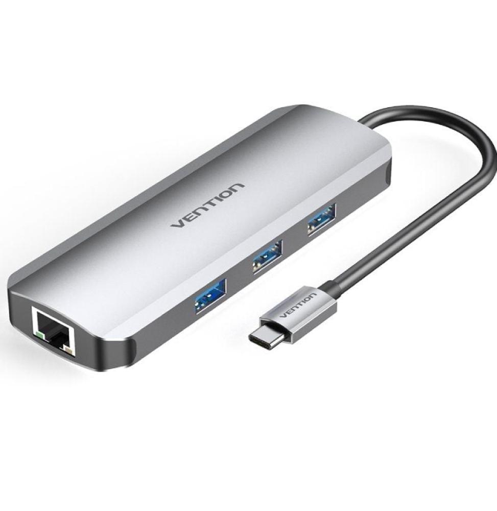 Docking USB Tipo-C Vention TOKHB/ 1xHDMI/ 3xUSB/ 1xUSB Tipo-C PD/ 1xRJ45/ 1xLector Tarjetas SD y MicroSD/ Gris