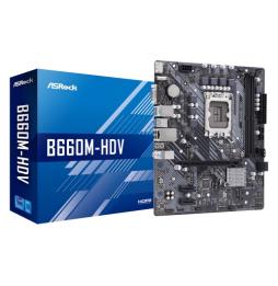 Placa base 1700 microATX ASRock B660M-HDV - 2xDDR4 (hasta 128GB 5066 Mhz OC) - 4xSATA - 2xM.2 - USB 2.0 (2/4) - USB 3.2 (3/2) - 