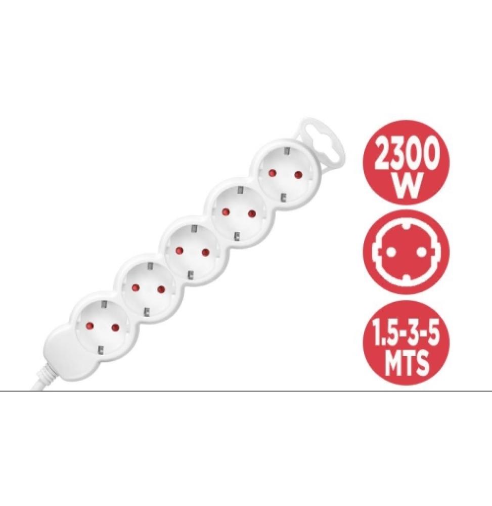 Phasak - Regleta 5 tomas schuko sin interruptor blanca - Cable 1,5 metros