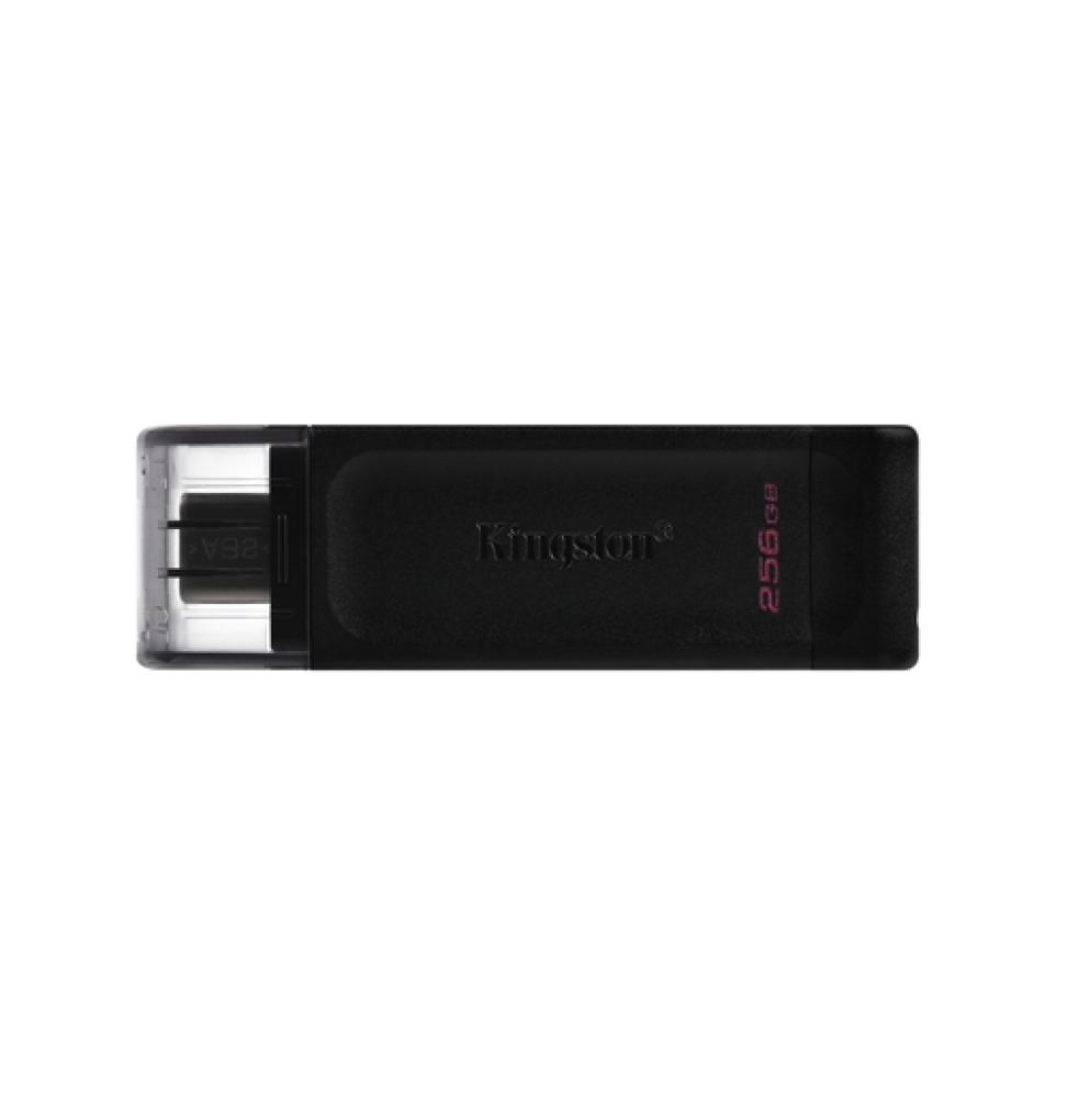 Kingston - DataTraveler 70 Memoria USB 256GB - USB-C 3.2 Gen 1 - Con Tapa - Enganche para Llavero - Color Negro