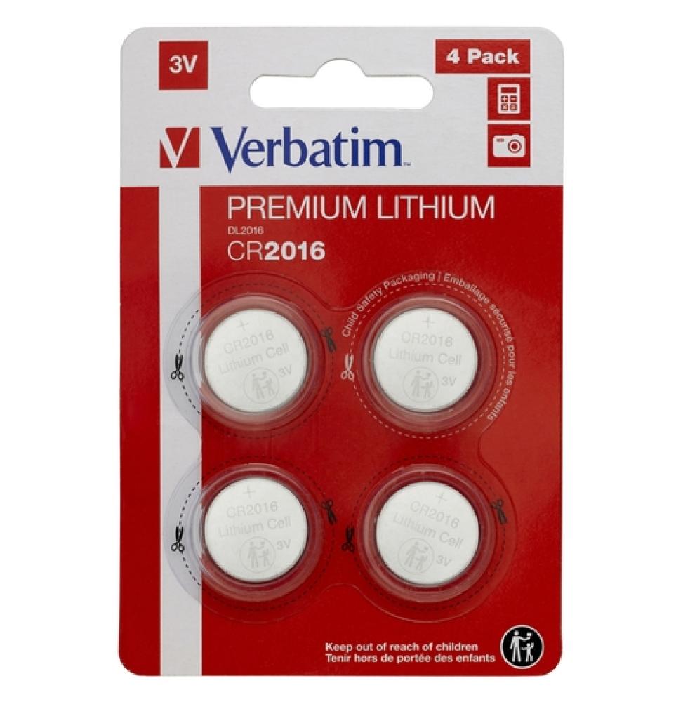 VERBATIM PILAS PLANAS DE LITIO 3V - CR2016 (4 PACK)