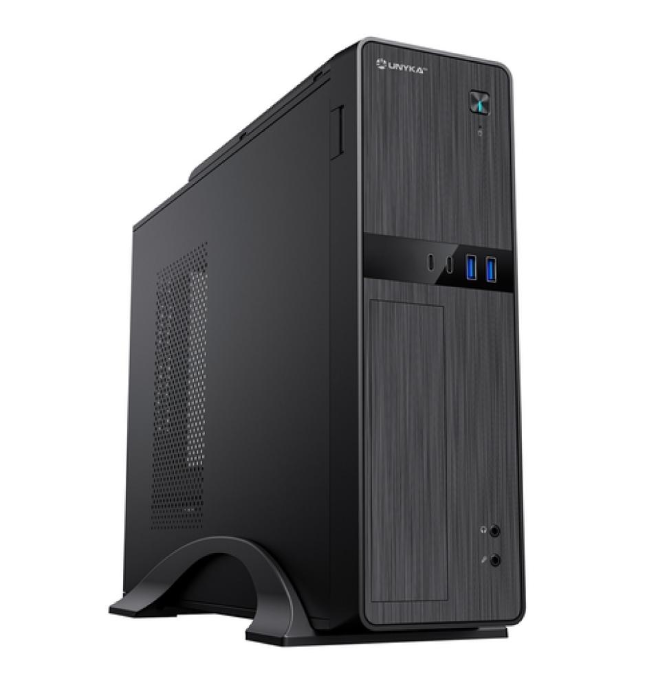 Caja sobremesa microATX Slim Unyka UK-52112 - FA SFX 450W - USB 3.0 x2 , USB-C x 2, Audio, Micrófono - 405x100x314 - 4 perfil ba