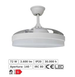 Ventilador Tahití - Techo - 1060 mm - Mando a distancia - 6 velocidades - Motor DC - Luz LED integrada - Acabado en blanco