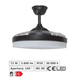 Ventilador Tahití - Techo - 1060 mm - Mando a distancia - 6 velocidades - Motor DC - Luz LED integrada - Acabado en negro