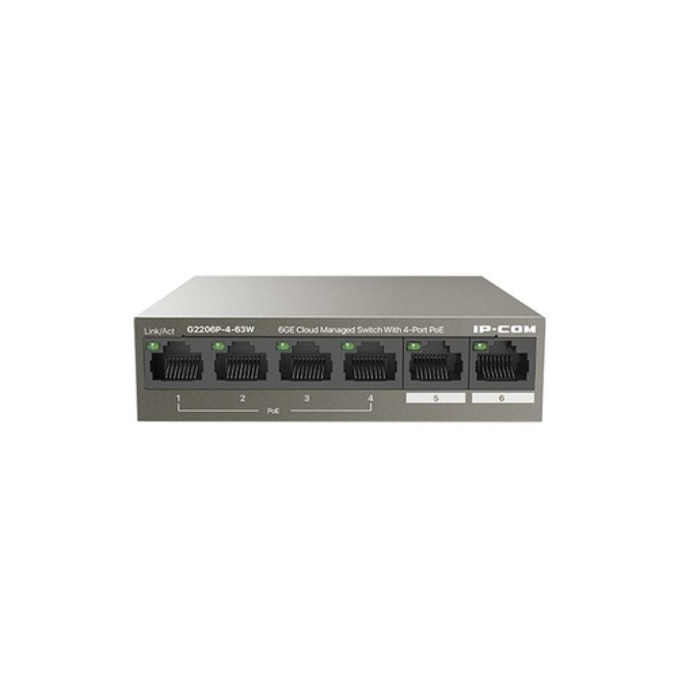 IP-COM G2206P-4-63W - Switch 6 puertos Gigabit 10/100/1000 - 4 puertos PoE - Metálico - Gestionable - Cloud - ProFi App - Resete