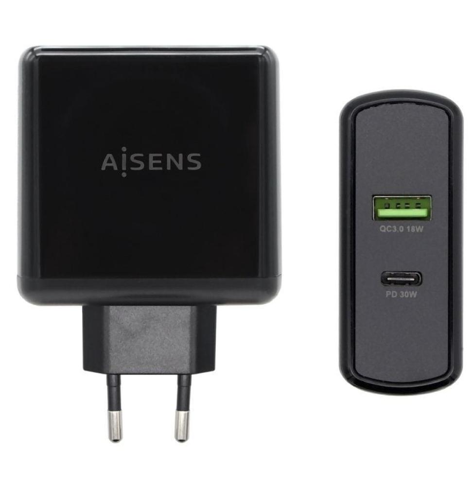 Cargador de Pared Aisens ASCH-2PD30QC-BK/ 1xUSB Tipo-C/ 1x USB/ 48W