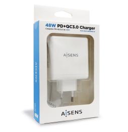 Cargador de Pared Aisens ASCH-2PD30QC-W/ 1xUSB Tipo-C/ 1x USB/ 48W