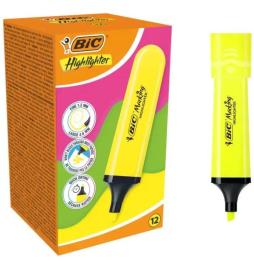 Caja de Marcadores Fluorescentes Bic Highlighter Flat Neón/ 12 unidades/ Amarillos