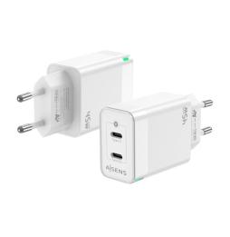 Cargador Gan de Pared Aisens ASCH-45W2P005-W/ 2xUSB Tipo-C/ 45W