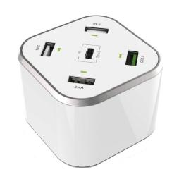 Cargador de Mesa Aisens ASCH-5PQC-W/ 1xUSB Tipo-C/ 4xUSB/ 48W