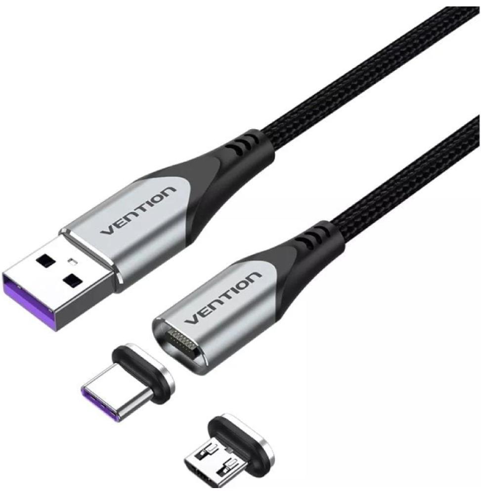 Cable USB 2.0 Vention CQNHD/ USB Macho/ MicroUSB Macho - USB Tipo-C Macho/ 50cm/ Gris