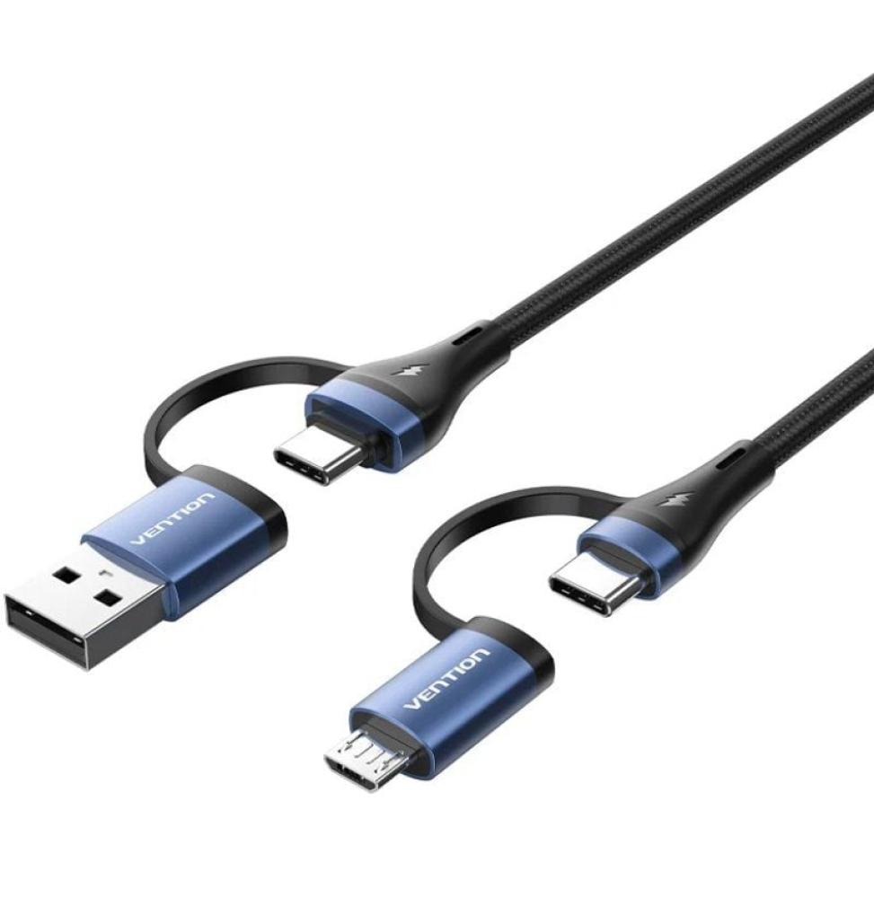 Cable USB 2.0 Tipo-C Vention CTLLF/ USB Tipo-C Macho - USB Macho/ MicroUSB Macho - USB Tipo-C Macho/ Hasta 100W/ 480Mbps/ 1m/ Ne