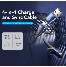 Cable USB 2.0 Tipo-C Vention CTLLF/ USB Tipo-C Macho - USB Macho/ MicroUSB Macho - USB Tipo-C Macho/ Hasta 100W/ 480Mbps/ 1m/ Ne