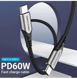 Cable USB 2.0 Tipo-C Vention TADHG/ USB Tipo-C Macho - USB Tipo-C Macho/ Hasta 60W/ 480Mbps/ 1.5m/ Gris