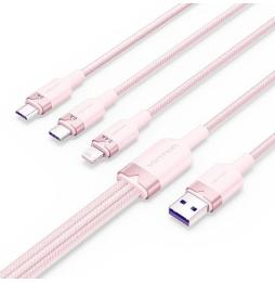 Cable USB 2.0 Lightning Vention CTPPG/ USB Macho/ USB Tipo-C Macho - MicroUSB Macho - Lightning Macho/ 1.5m/ Rosa