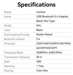 Adaptador USB - Bluetooth Vention NALB0