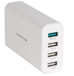 Cargador de Pared Fonestar USBPOWER-4D/ 4xUSB/ 40W/ Blanco