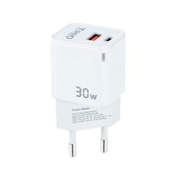 Cargador de Pared TooQ TQWC-GANQCPD30WT/ 1xUSB Tipo-C/ 1xUSB/ 30W