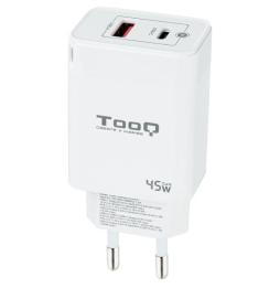 Cargador de Pared TooQ TQWC-GANQCPD45WT/ 1xUSB Tipo-C/ 1xUSB/ 45W