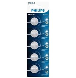 Pack de 5 Pilas de Botón Philips CR2032P5/01B Lithium/ 3V