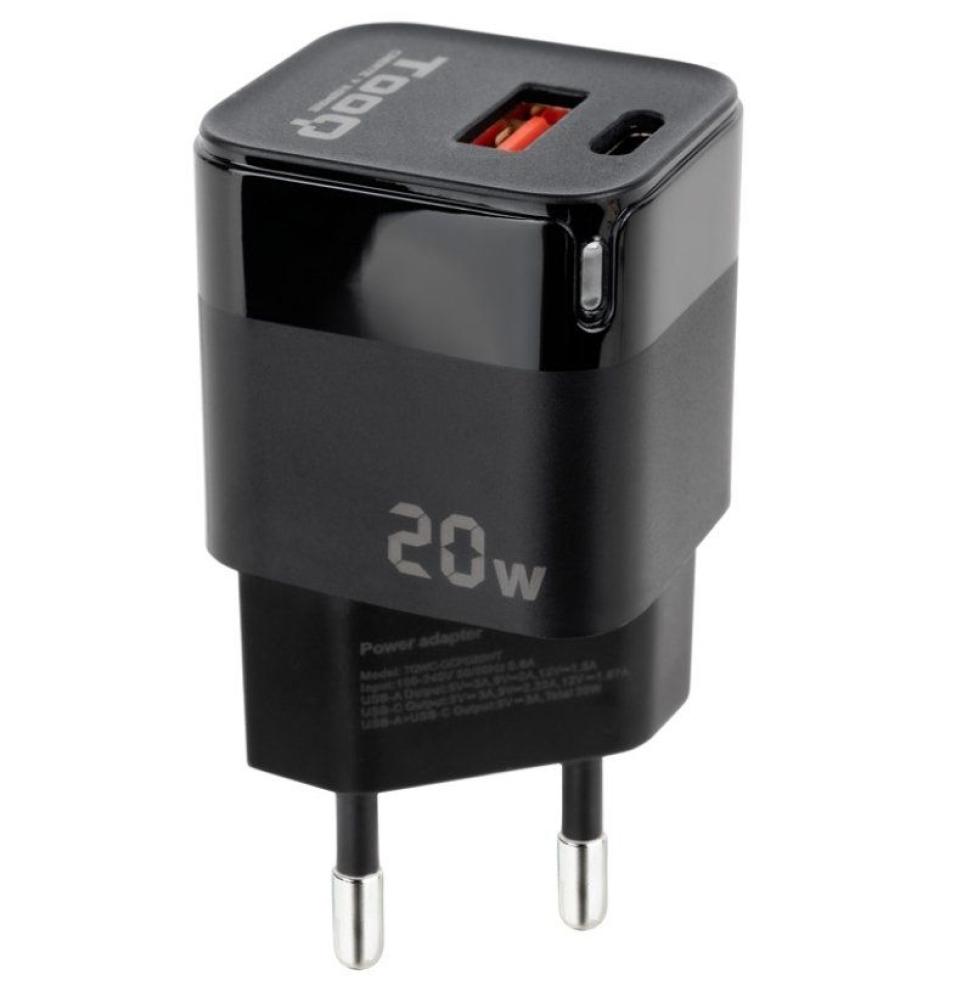 Cargador de Pared TooQ TQWC-QCPD20/ 1xUSB Tipo-C/ 1xUSB/ 20W