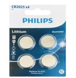 Pack de 4 Pilas de Botón Philips CR2025 Lithium/ 3V