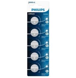 Pack de 5 Pilas de Botón Philips CR2025P5/01B Lithium/ 3V