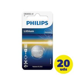 Pack de 20 Pilas de Botón Philips CR2032/ 3V