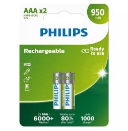 Pack de 2 Pilas AAA Philips R03B2A95/10/ 1.2V/ Recargables