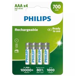 Pack de 4 Pilas AAA Philips R03B4A70/10/ 1.2V/ Recargables