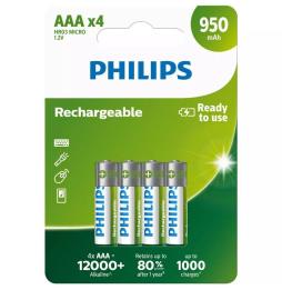 Pack de 4 Pilas AAA Philips R03B4A95/10/ 1.2V/ Recargables