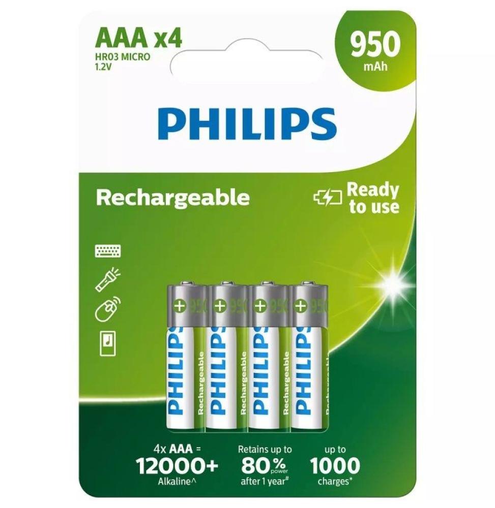 Pack de 4 Pilas AAA Philips R03B4A95/10/ 1.2V/ Recargables