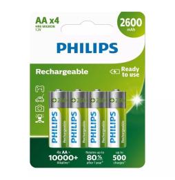 Pack de 4 Pilas AA Philips R6B4B260/10/ 1.2V/ Recargables