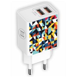 Cargador de Pared Tech One Tech Kaleydos TEC2508/ 2xUSB/ 2.4A/ Blanco