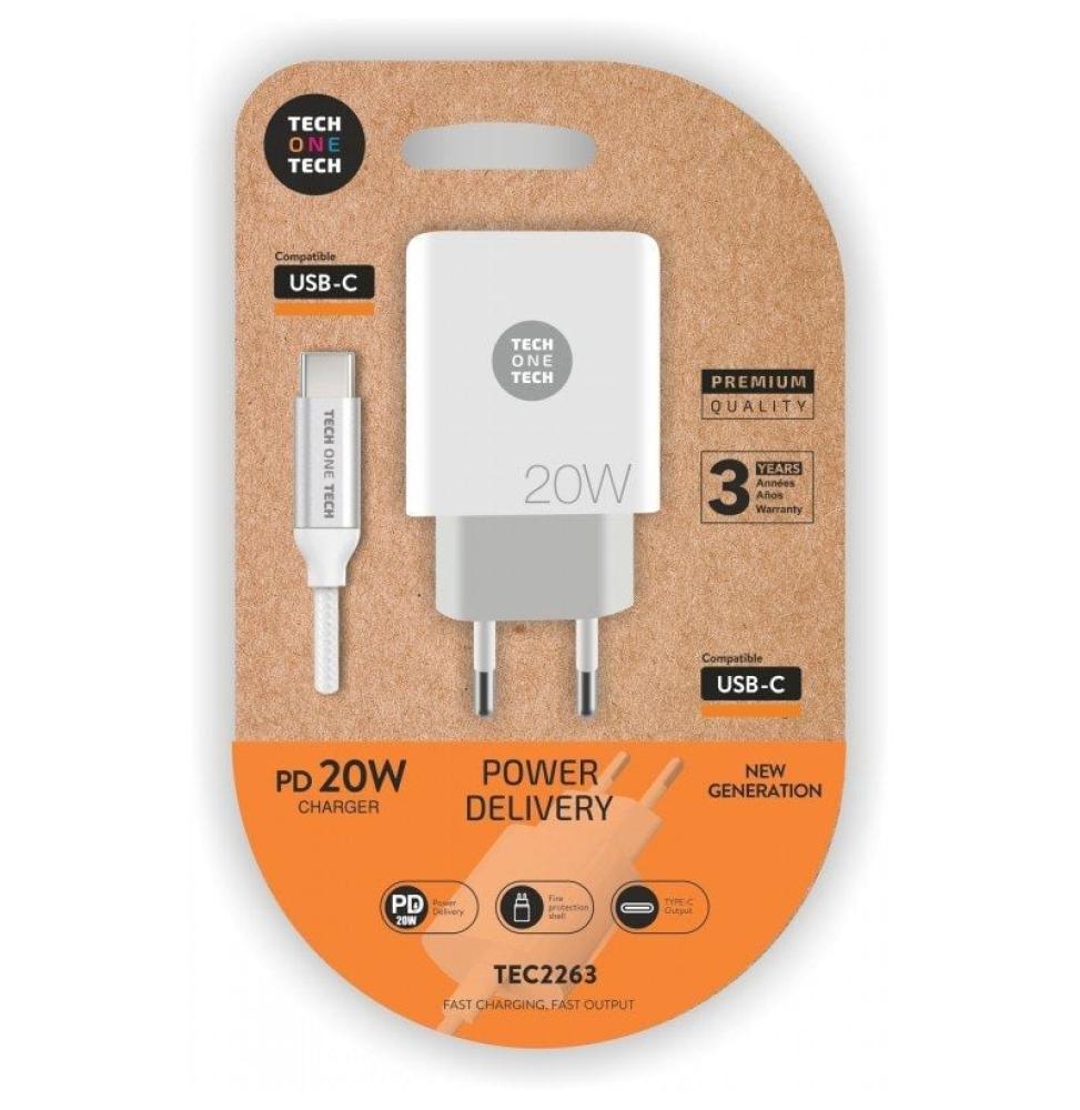 Cargador de Pared Tech One Tech TEC2263/ 1xUSB Tipo-C + Cable USB Tipo-C/ 3A/ Blanco