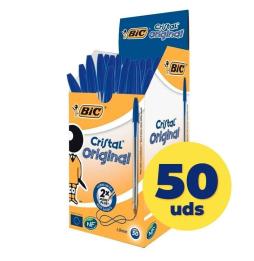 Caja de Bolígrafos de Tinta de Aceite Bic Cristal Original 8373609/ 50 unidades/ Azules