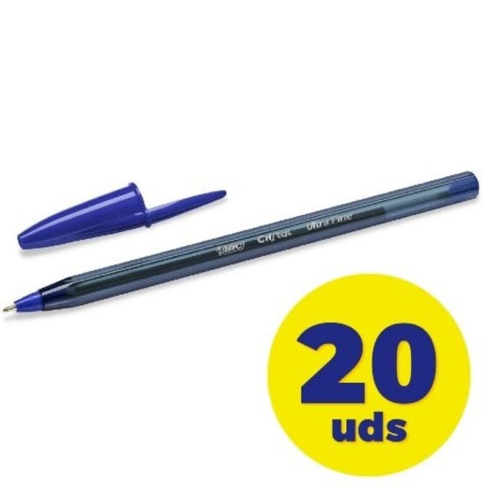 Caja de Bolígrafos de Tinta de Aceite Bic Cristal Exact Ultrafine 992605/ 20 unidades/ Azules