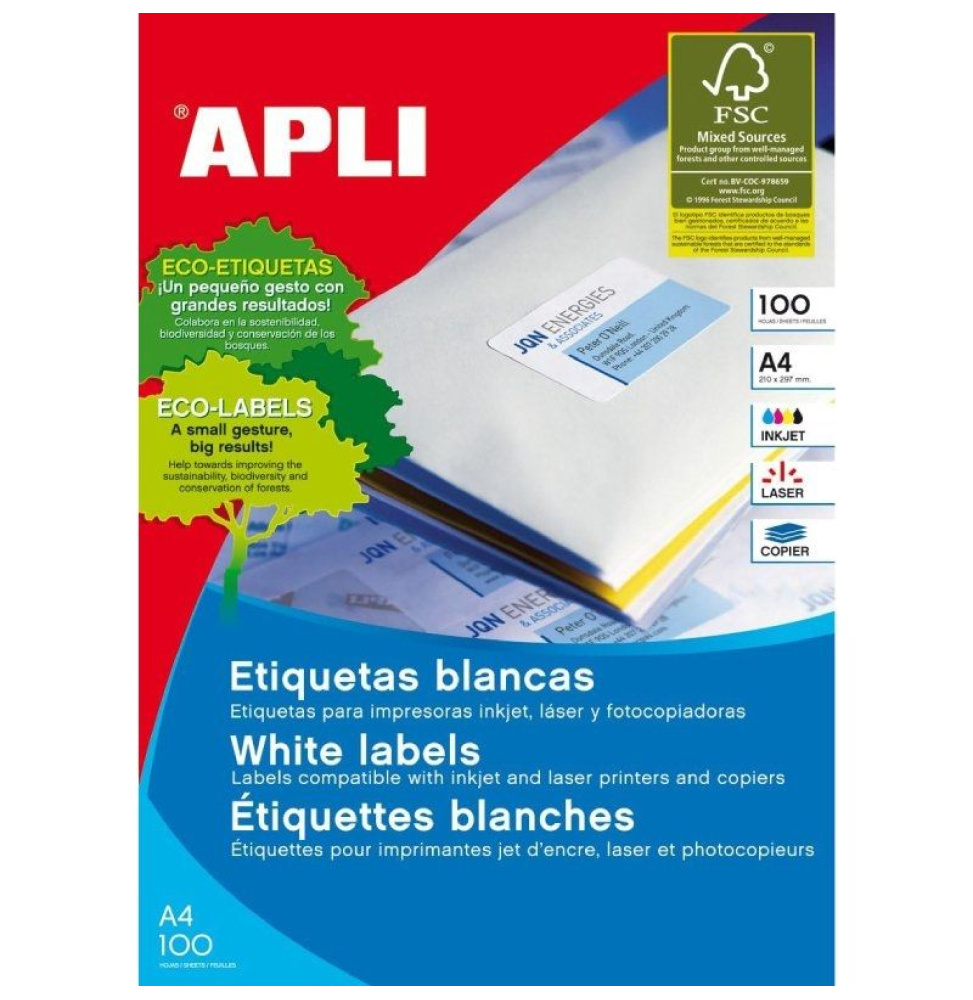 Etiquetas Adhesivas Apli 01263/ 64.6 x 33.8mm/ 100 Hojas